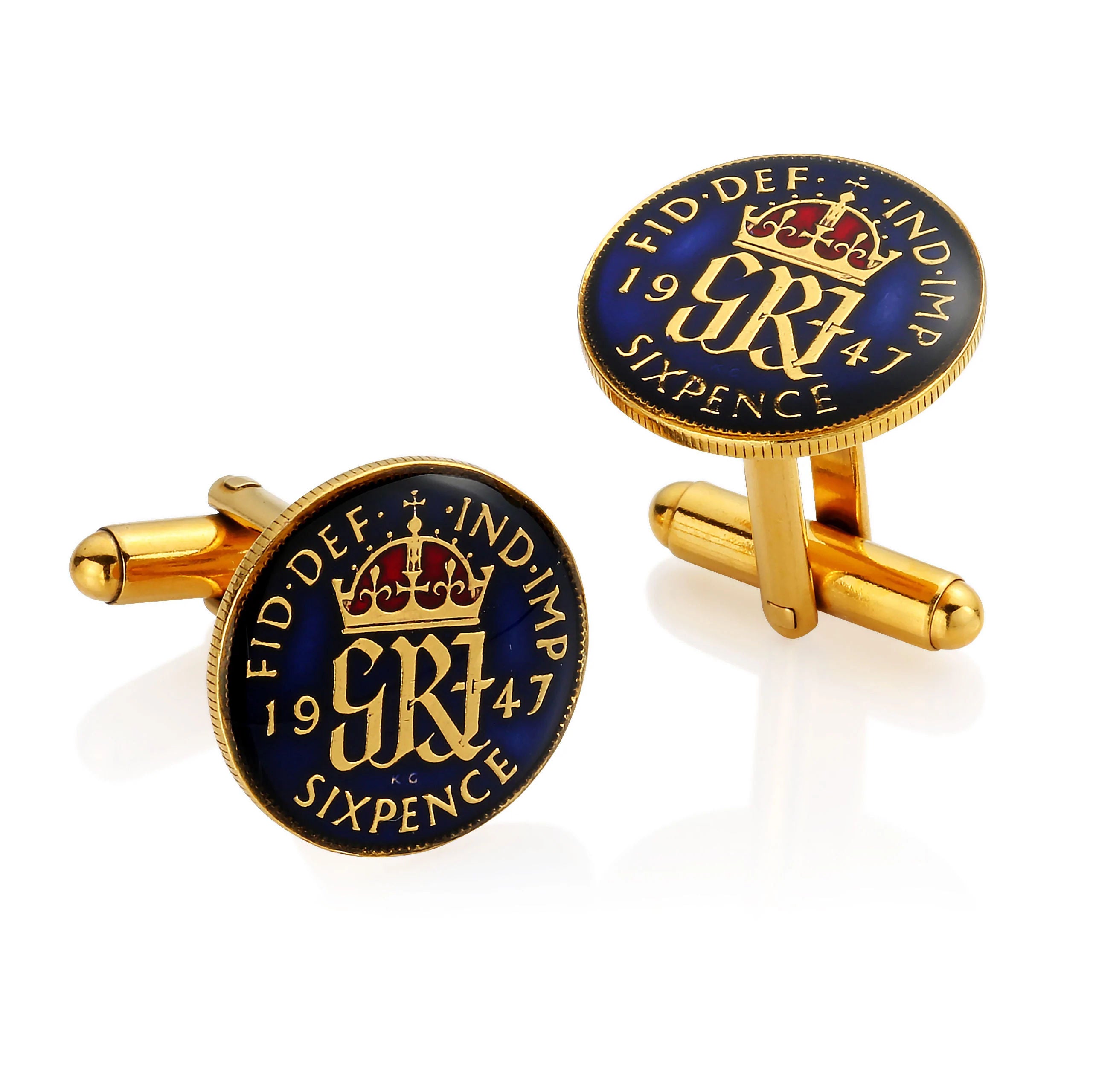 1944 George VI Threepenny - cheapest Enamelled Coin Cufflinks