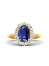 Royal Blue Sapphire & Diamond Halo Ring - Boutee