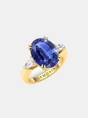 Rare 7ct Blue Sapphire & Diamond Ring - Boutee