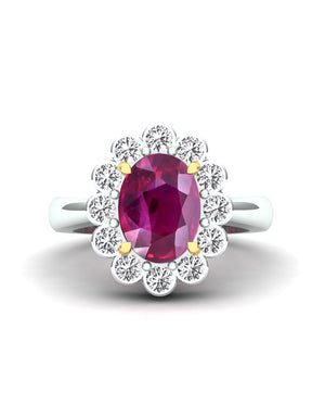 Rare 3ct Ruby & Diamond Halo Ring - Boutee
