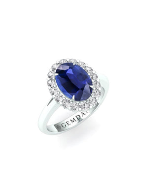 Royal Blue Sapphire & Diamond Halo Ring - Boutee