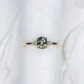 0.75ct Peacock Parti Sapphire Aurora Triad - Lelya - bespoke engagement and wedding rings made in Scotland, UK