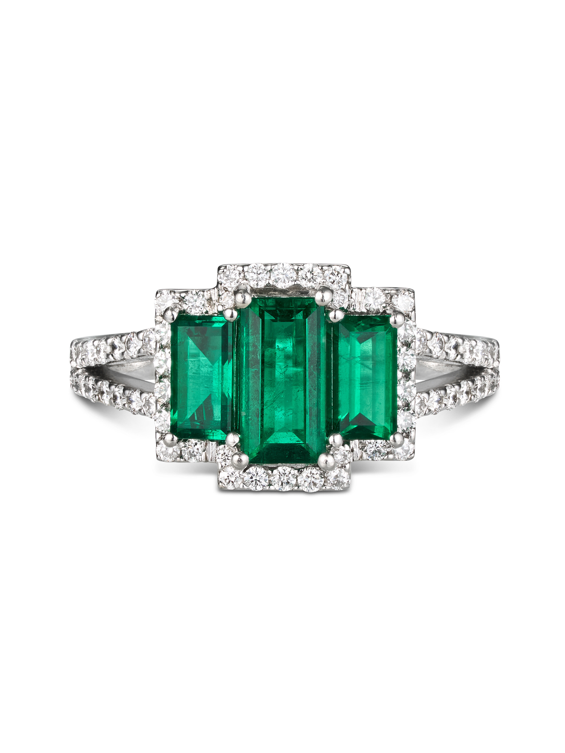 3 Stone Natural Emerald & Diamond Ring - Boutee