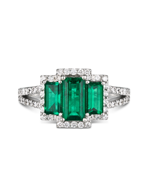 3 Stone Natural Emerald & Diamond Ring - Boutee