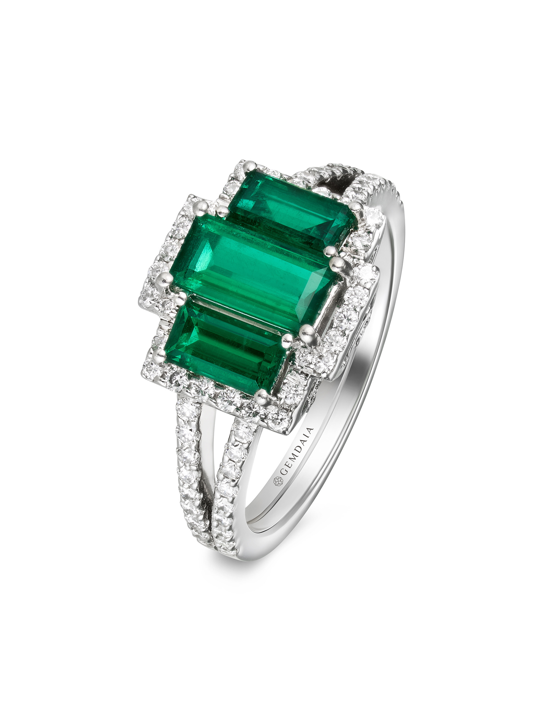 3 Stone Natural Emerald & Diamond Ring - Boutee