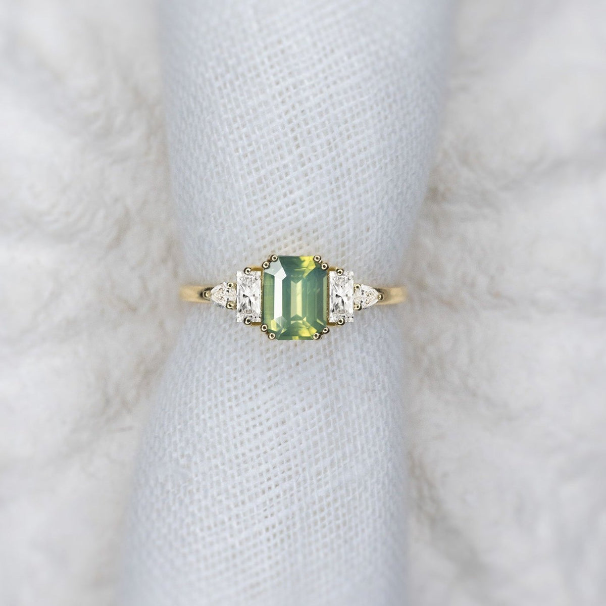 1.29ct Green Sapphire Stardust's Whisper Ring - Lelya - bespoke engagement and wedding rings made in Scotland, UK