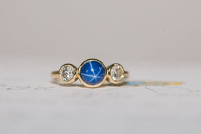 Star Sapphire and Diamond Trilogy Engagement Ring - Boutee