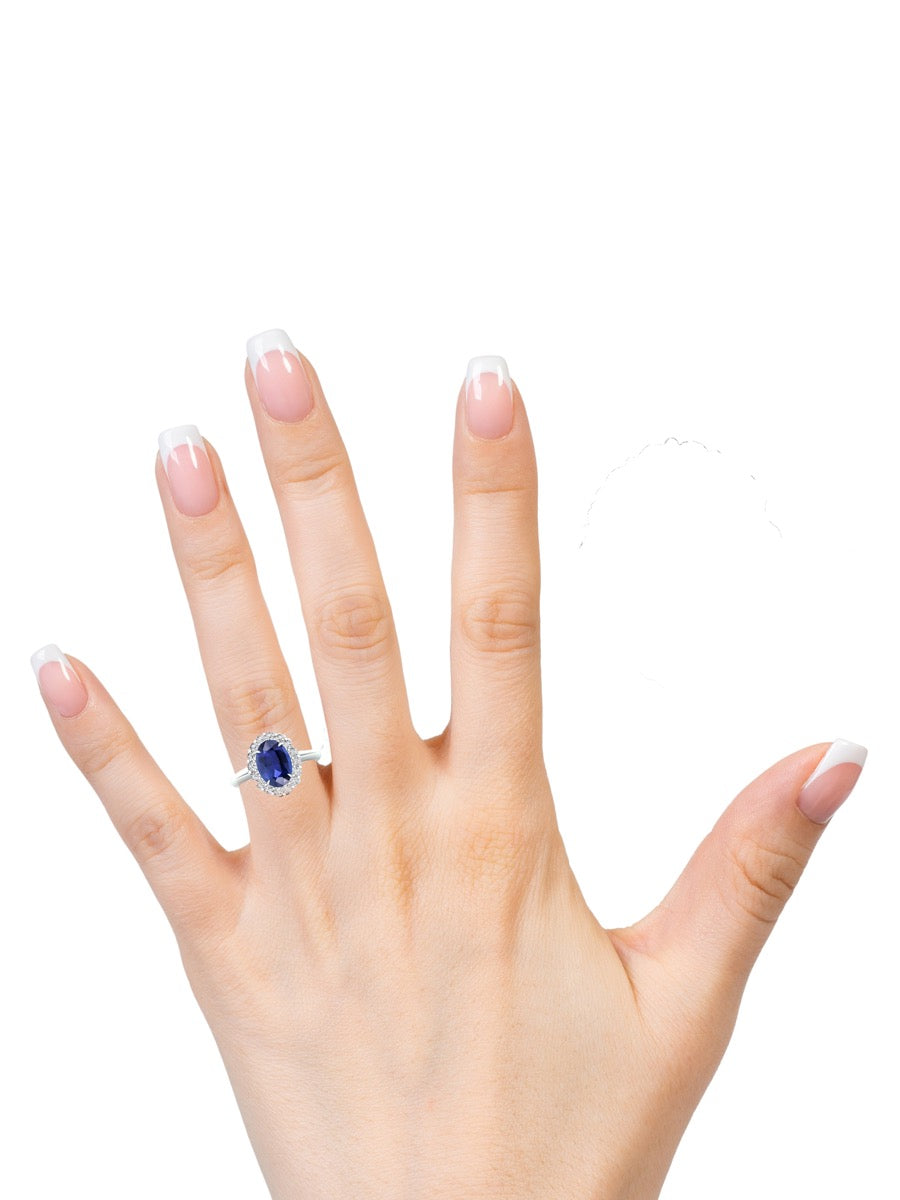 Royal Blue Sapphire & Diamond Halo Ring - Boutee