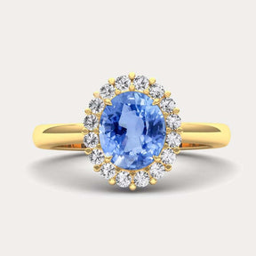 Ceylon Blue Sapphire & Diamond Halo Ring - Boutee