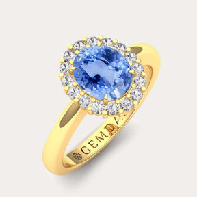 Ceylon Blue Sapphire & Diamond Halo Ring - Boutee