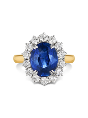 5ct Natural Blue Sapphire & Diamond Cluster Ring - Boutee