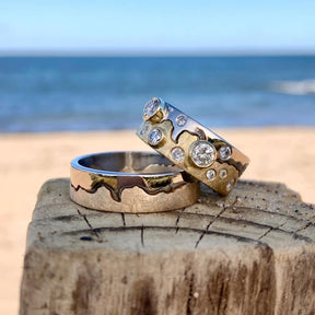 Diamond Coastline Mix Metal Wedding Ring in 18ct Yellow & White Gold