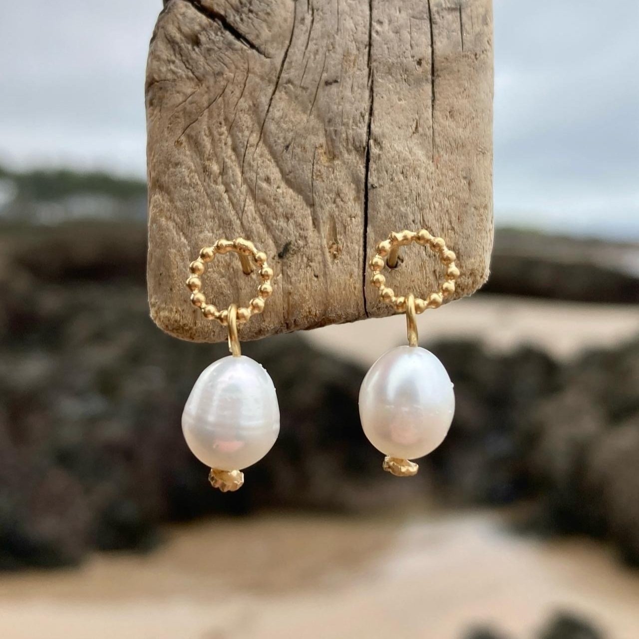 Dainty Pearl Drop Earrings 18ct Gold Vermeil