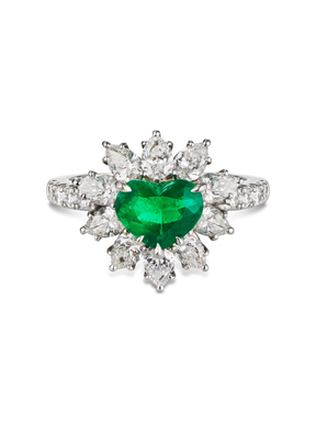 Natural Colombian Emerald & Diamond Platinum Ring - Boutee