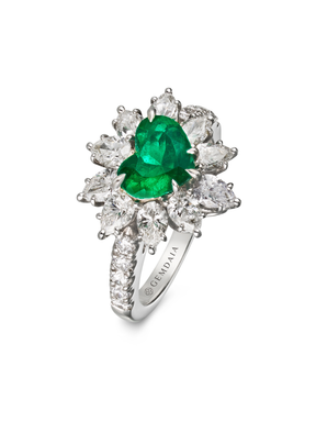 Natural Colombian Emerald & Diamond Platinum Ring - Boutee