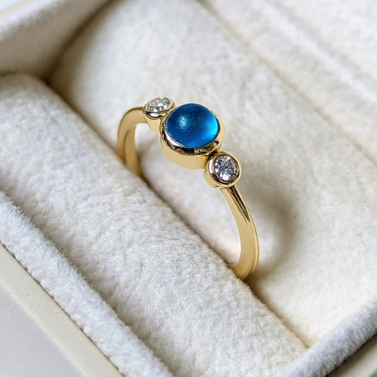 9 Carat Gold Engagement Ring with Blue Sea Glass & Ocean Diamondsengagement ringBooblinka Jewellery