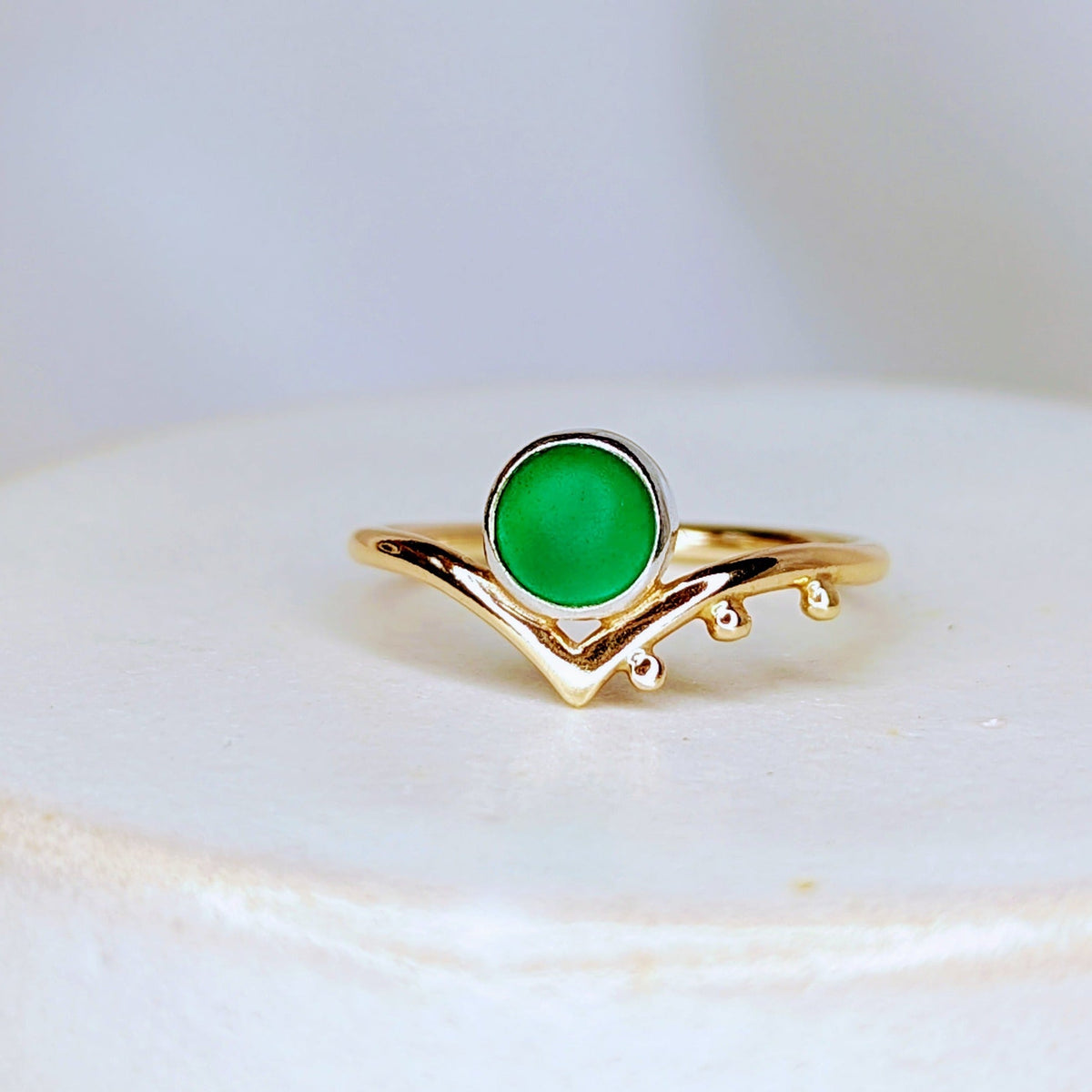 Green Sea Glass Engagement Ring - 9ct gold from ALLURE Collection