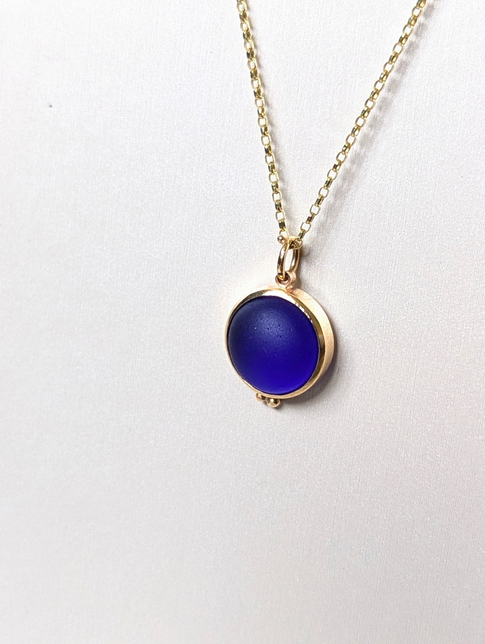 9ct Gold Cobalt Blue Sea Glass Necklace - Allure CollectionNecklacesBooblinka Jewellery