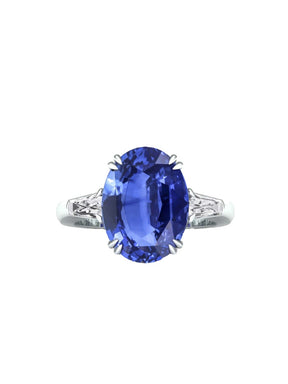 Rare 7ct Blue Sapphire & Diamond Ring - Boutee