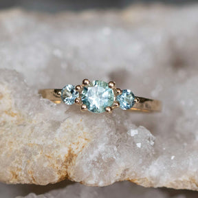 Aquamarine Ring, Portia 3 Stone Setting - Boutee