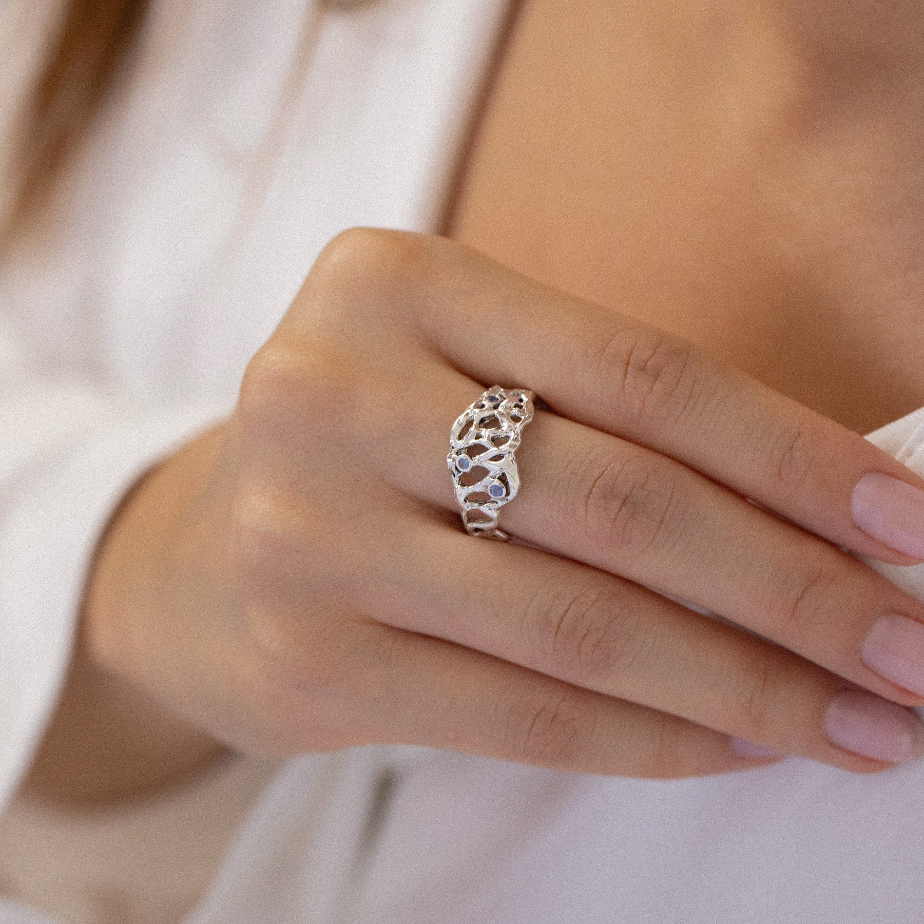 Treasure - Silver and Sapphire Waterworld ring