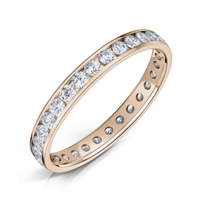 18ct Rose Gold 2.5mm Diamond Ring with Round Diamonds all around on a white background.