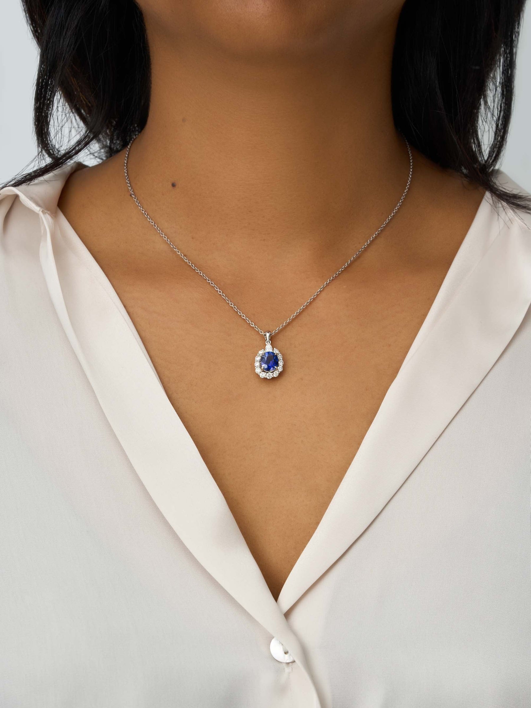 Royal Blue Sapphire & Diamond Pendant - Boutee