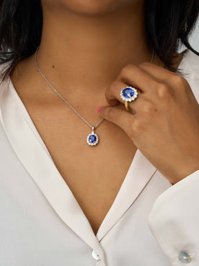 Royal Blue Sapphire & Diamond Pendant - Boutee