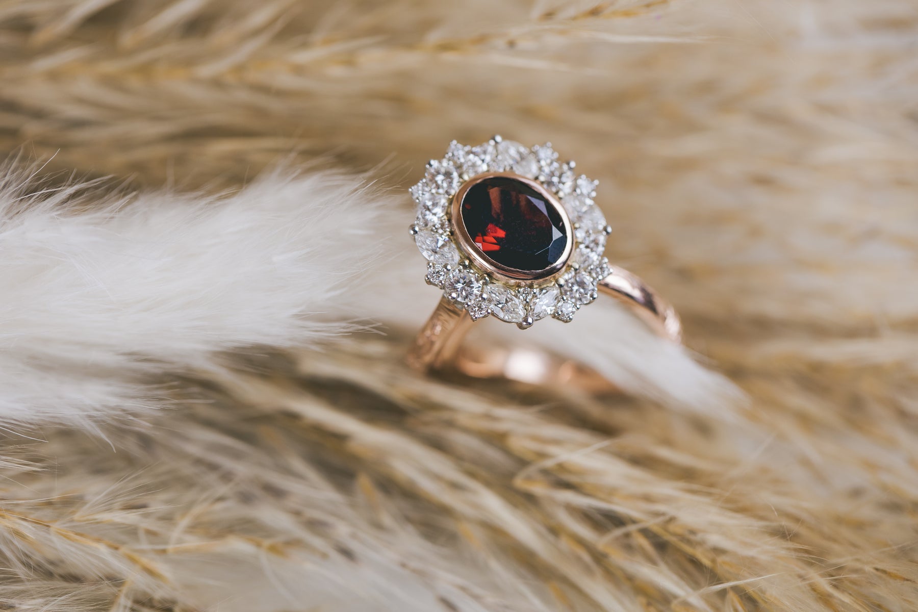 Garnet and Diamond Cluster Engagement Ring - Boutee