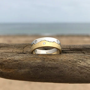 Coastline Two Colour Gold Ring, Diamond Studded