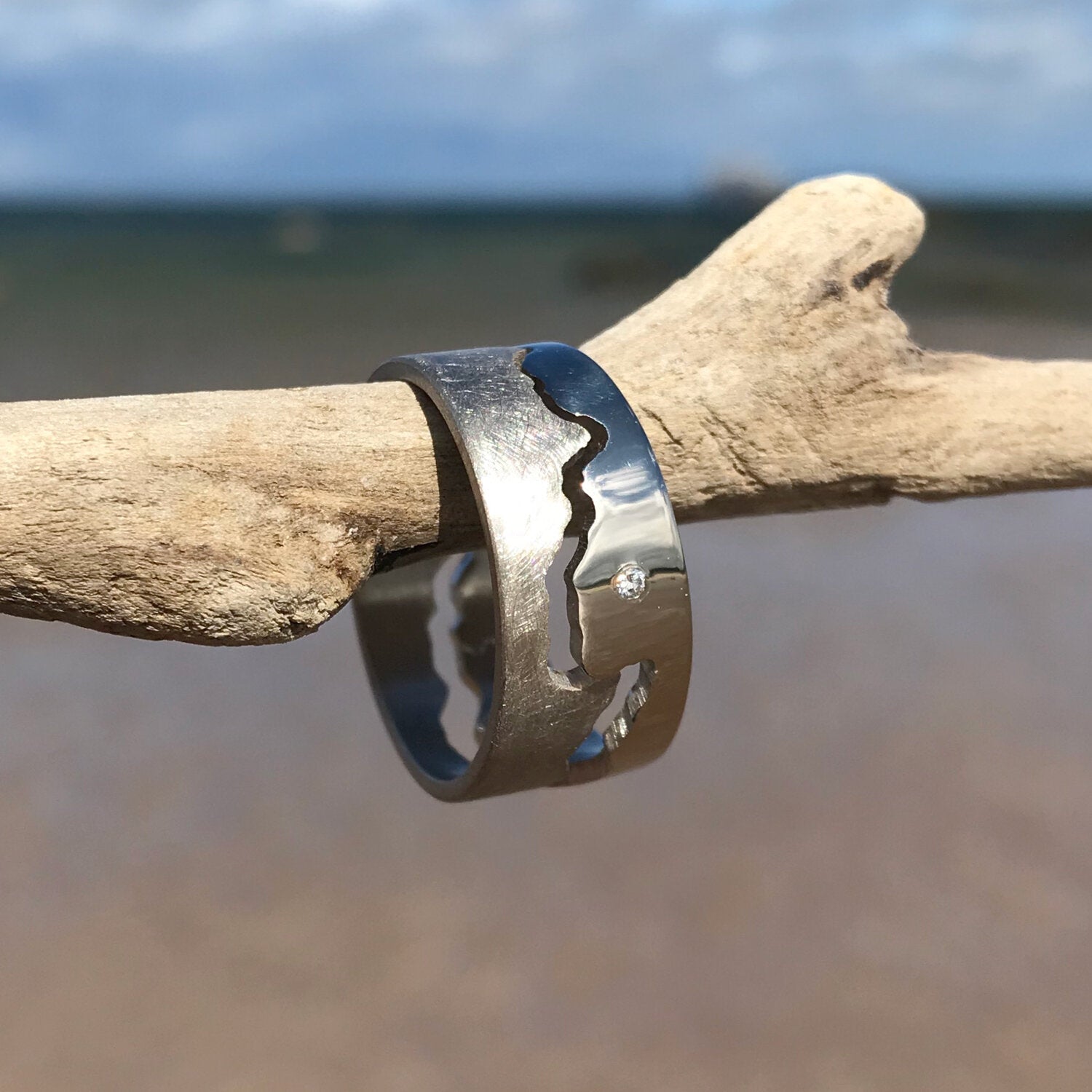 Custom Coastline 18ct White Gold Ring