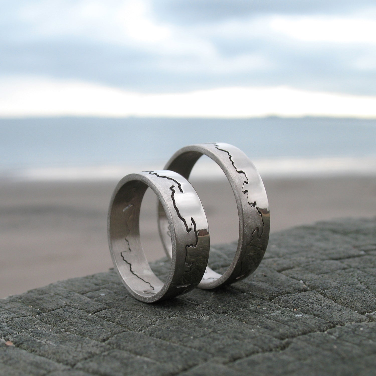 Custom Coastline 18ct White Gold Ring