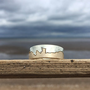 Custom Coastline 9ct White and Yellow Gold Ring