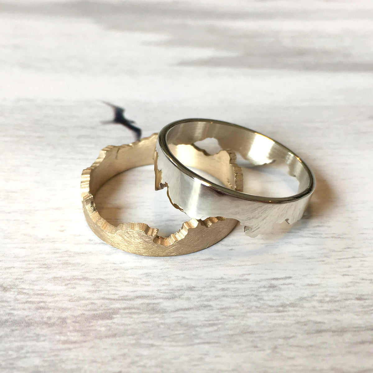 Custom Coastline 9ct White and Yellow Gold Ring