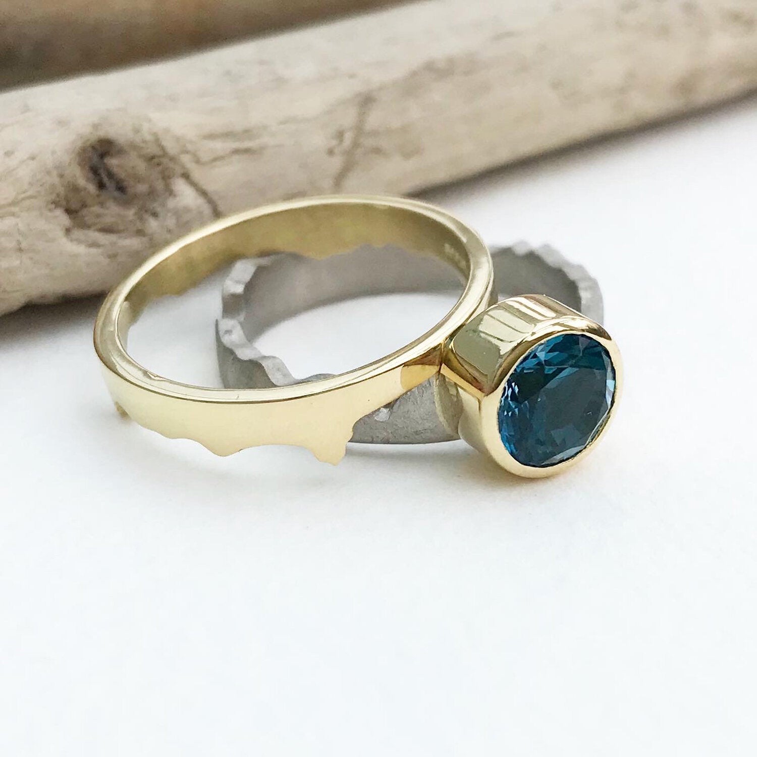 Coastline Blue Topaz Engagement Ring, 18ct Two Colour Gold