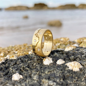 Custom Coastline 18ct Gold Diamond Studded Ring