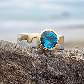 Coastline Blue Topaz Engagement Ring, 18ct Two Colour Gold