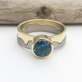 Coastline Blue Topaz Engagement Ring, 18ct Two Colour Gold