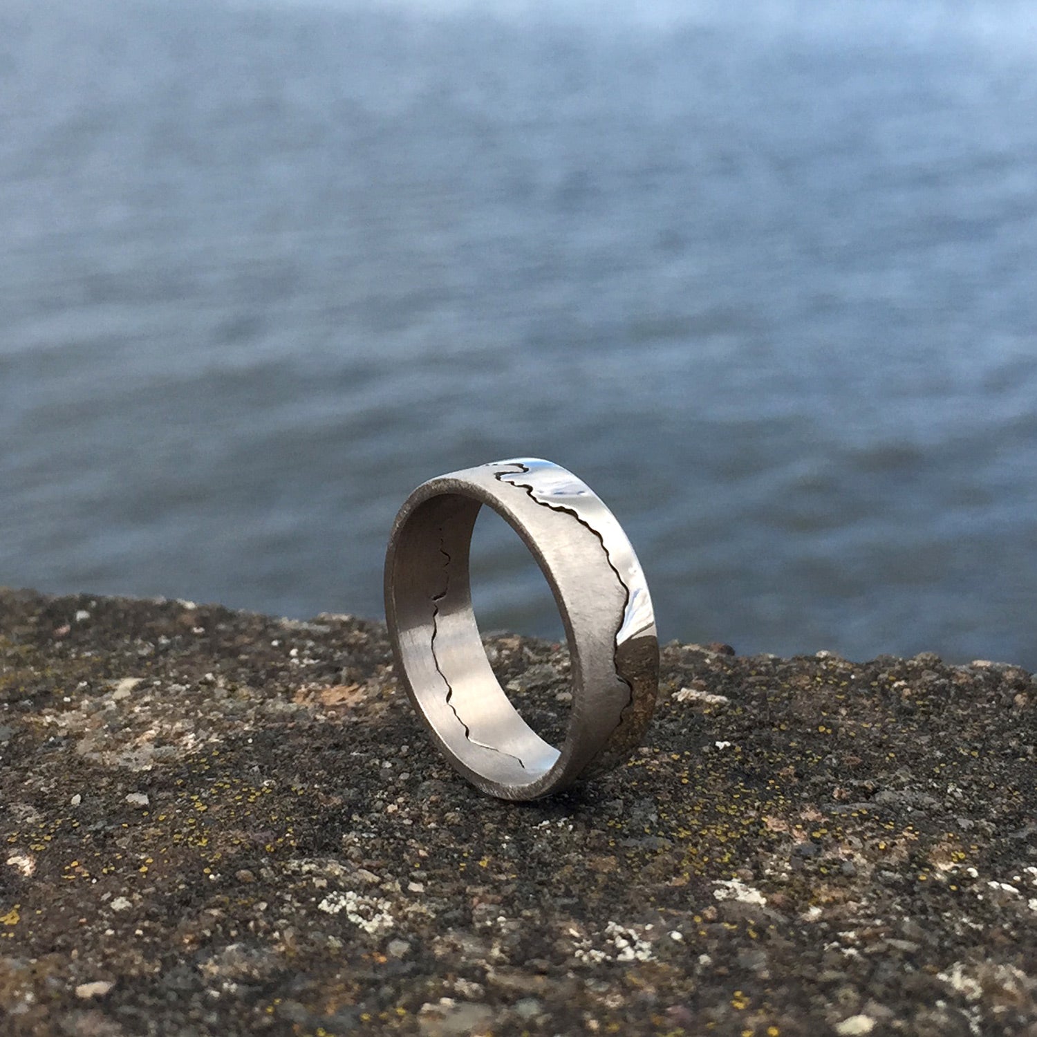 Custom Coastline 18ct White Gold Ring