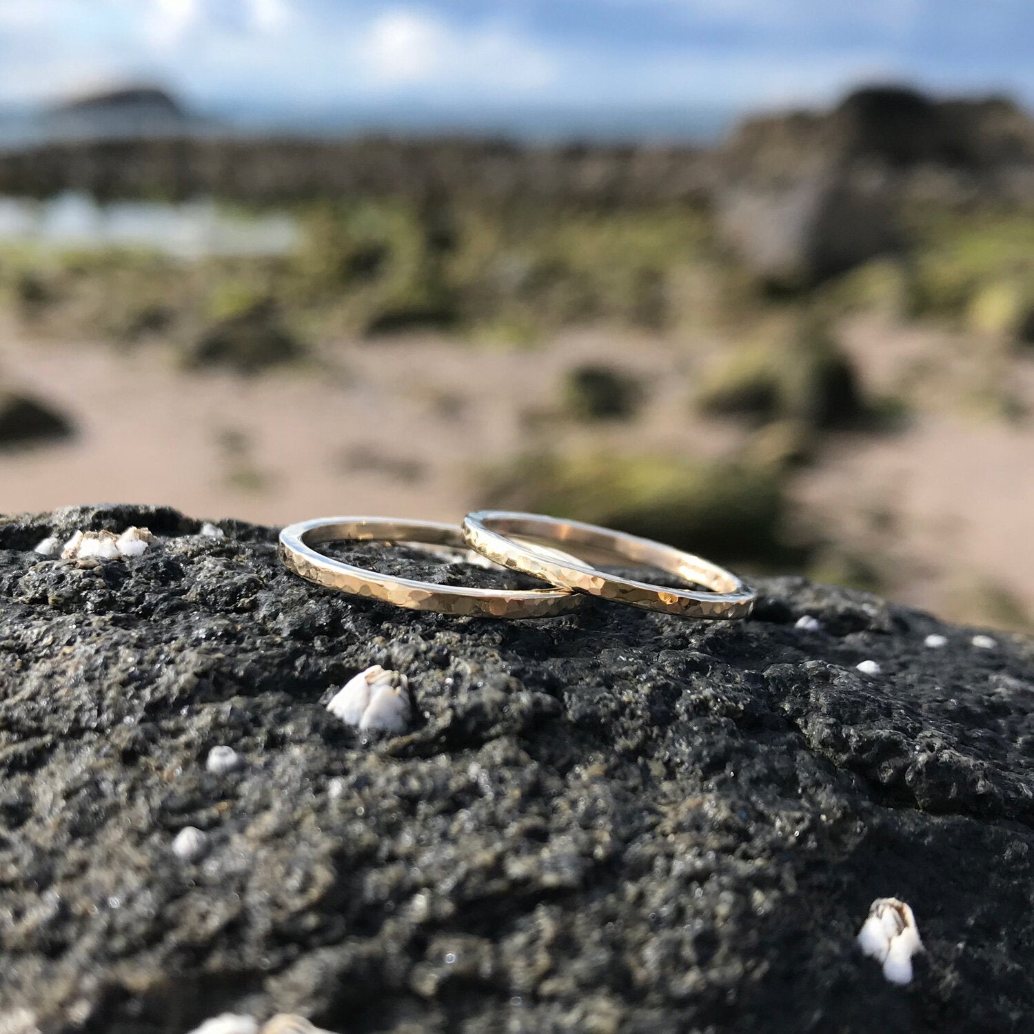 Slim Hammered Gold Band