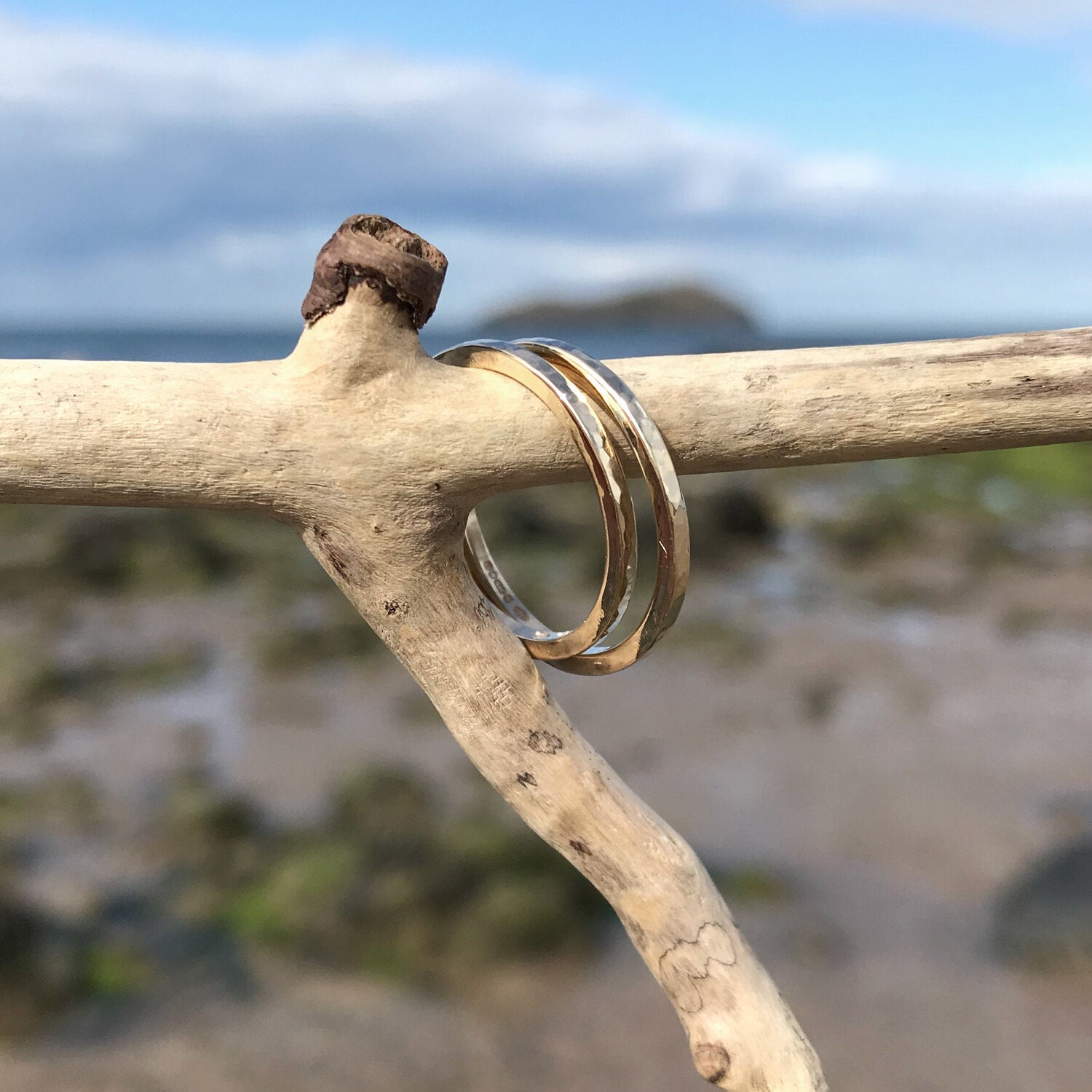 Slim Hammered Gold Band