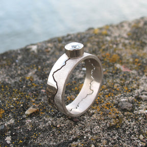 Custom Coastline 18ct White Gold Diamond Wedding Ring