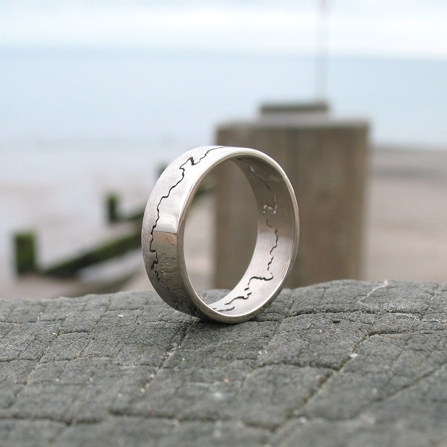 Custom Coastline 18ct White Gold Ring