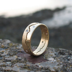 Custom Coastline 18ct Gold Diamond Studded Ring