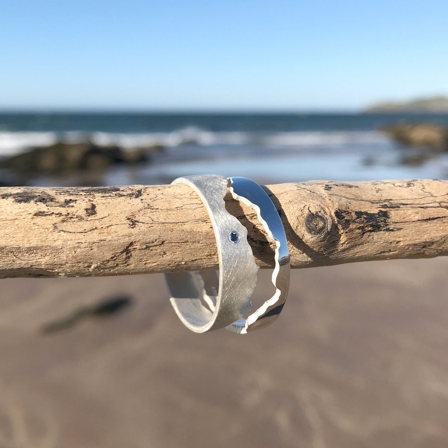 Silver Custom Coastline Ring With Diamond