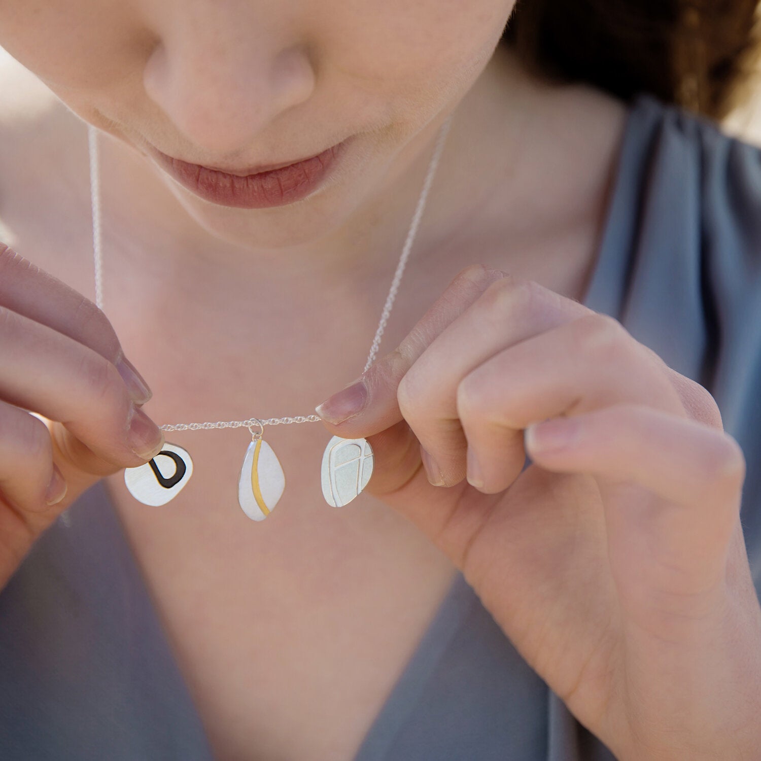 Letter Pebble Pendant Necklace