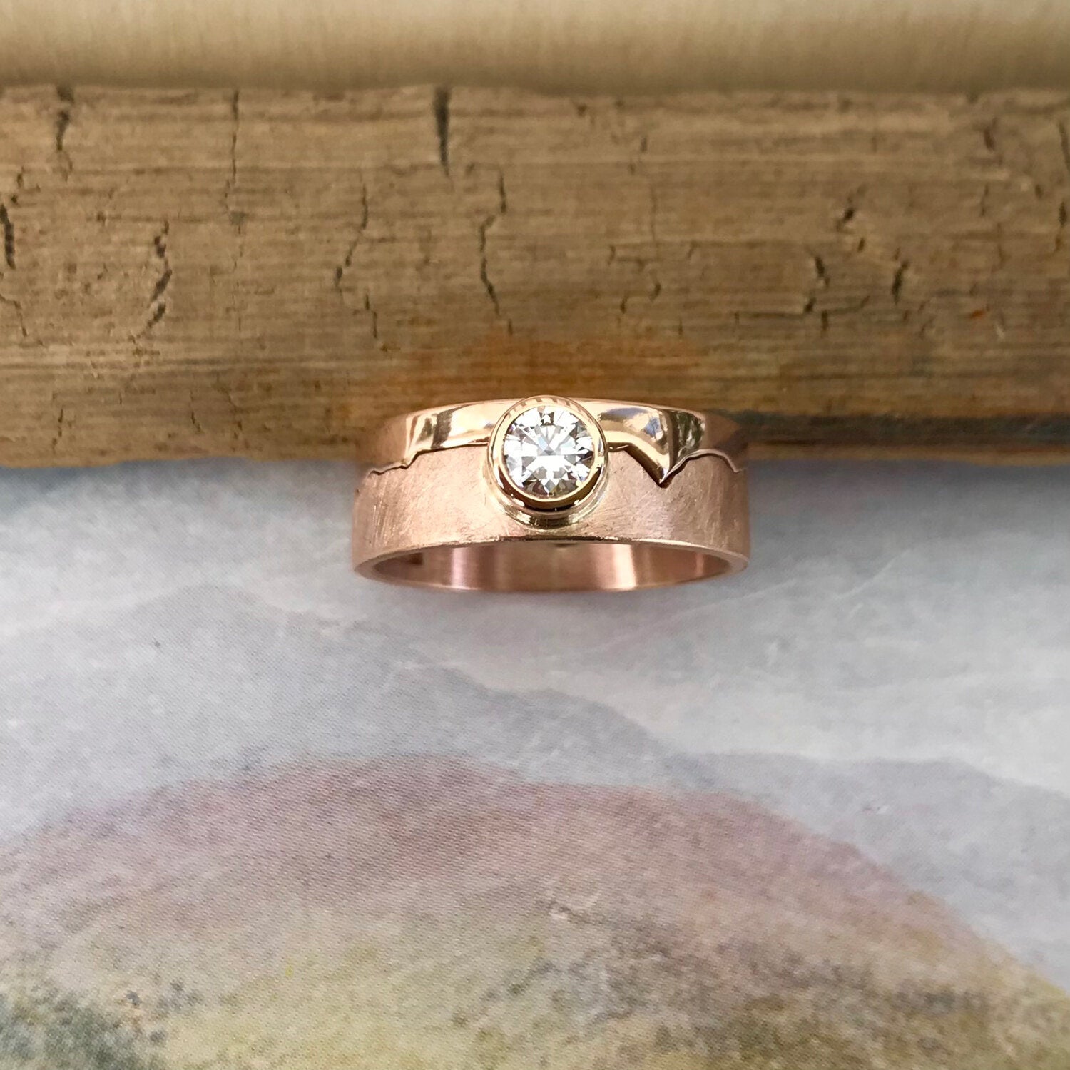 Custom 9ct Rose Gold Diamond Ring Mountain Range