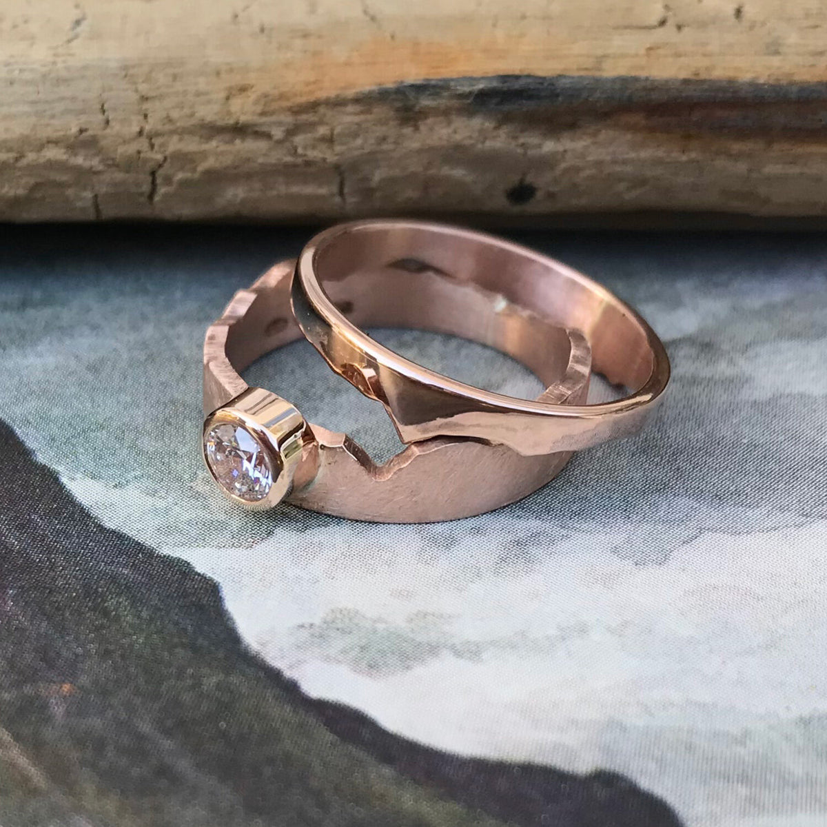 Custom 9ct Rose Gold Diamond Ring Mountain Range