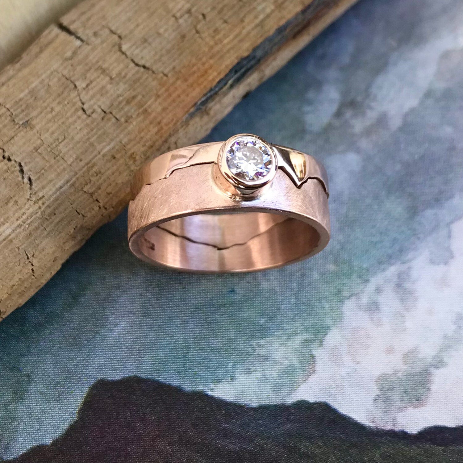 Custom 9ct Rose Gold Diamond Ring Mountain Range