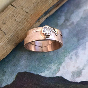 Custom 9ct Rose Gold Diamond Ring Mountain Range